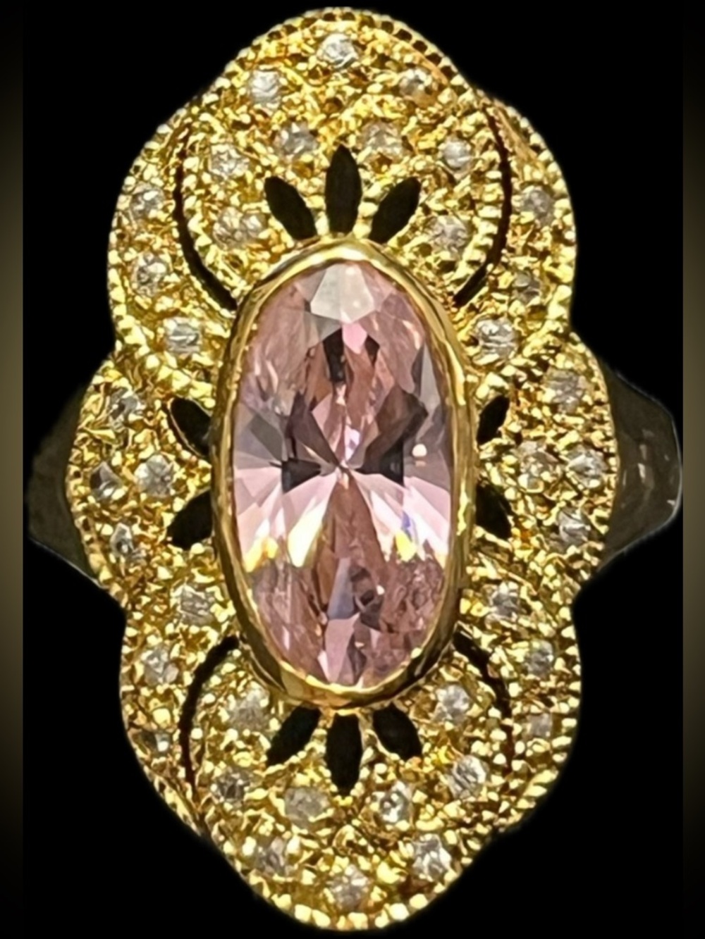 Suzanne Somers vintage bezel set pink ice CZ Pave band statement cocktail ring